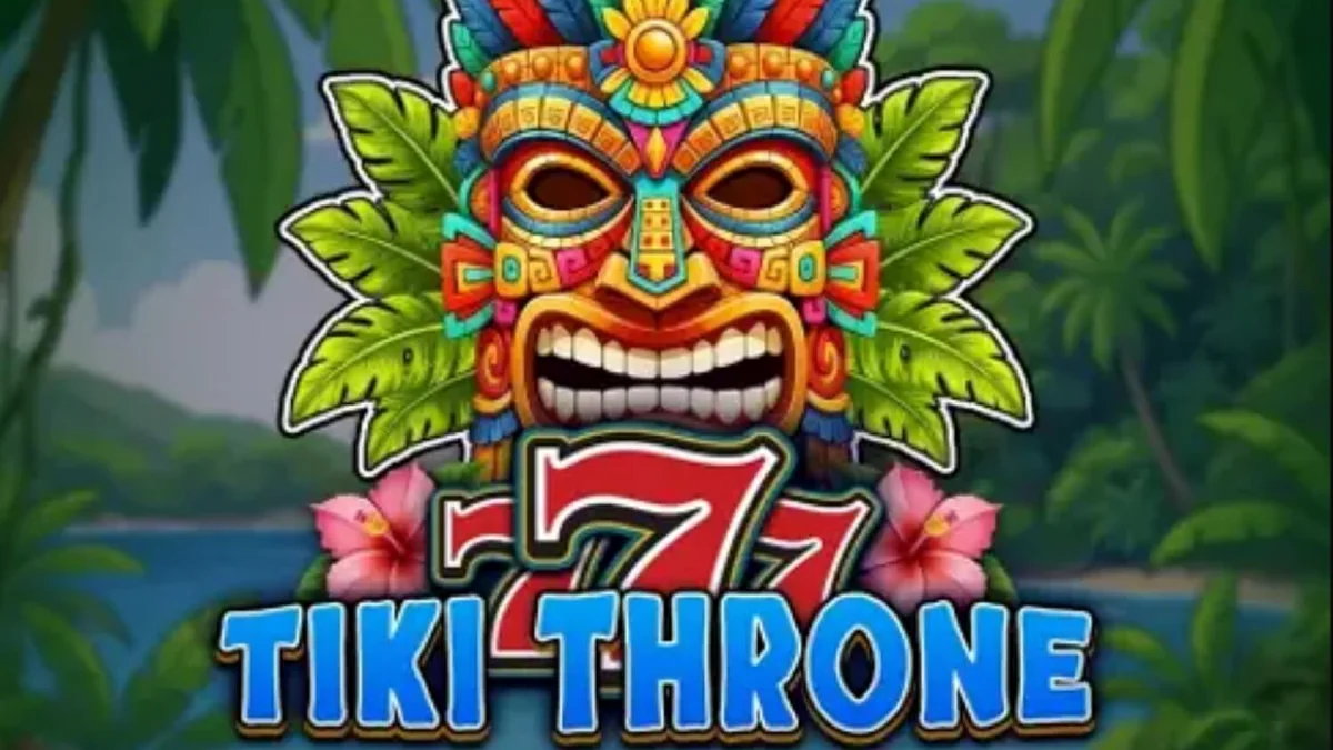 Tampilan visual mesin slot 777 – Tiki Throne dengan tema tropis dan simbol klasik.