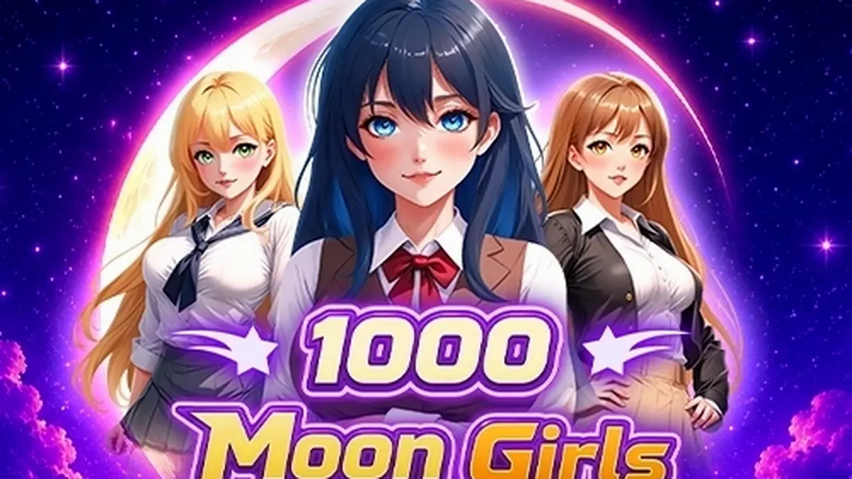 Tampilan visual permainan slot 1000 Moon Girls dengan latar belakang bertema bulan