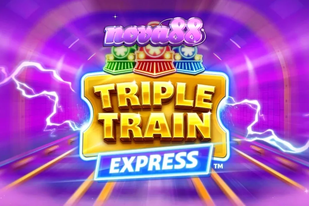 Tampilan visual futuristik dari slot Triple Train Express dengan lokomotif neon.